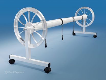 A pool cover strap and attachment kit for a pool roller.